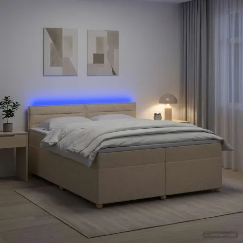 Boxspring krevet s madracem Krem 200 x 200 cm Tkanina - Krem 200 x 200 cm Dizajn linija Cijena