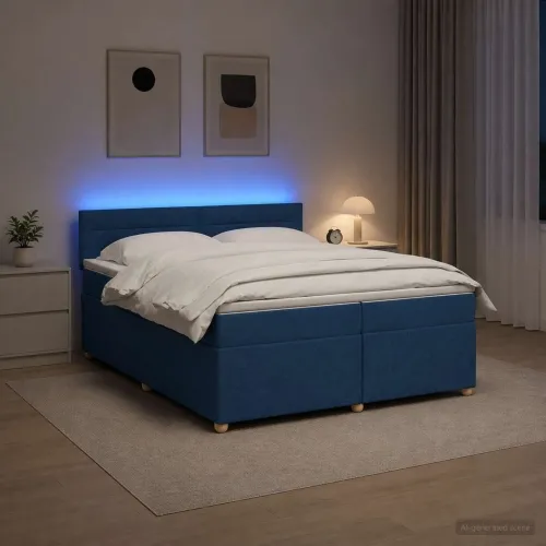 Boxspring krevet s madracem Plava 200 x 200 cm Tkanina - Plava 200 x 200 cm Dizajn linija Cijena
