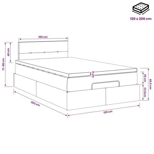 Podesivi krevet s madracem Crna 120 x 200 cm Baršun - Crna 120 x 200 cm Prošiveno gumbima Cijena
