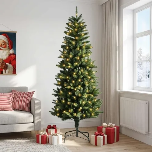 Umjetno božićno drvce s nogom 120 cm 150 LED lampica - 120 cm s LED svjetlima Zelena Cijena