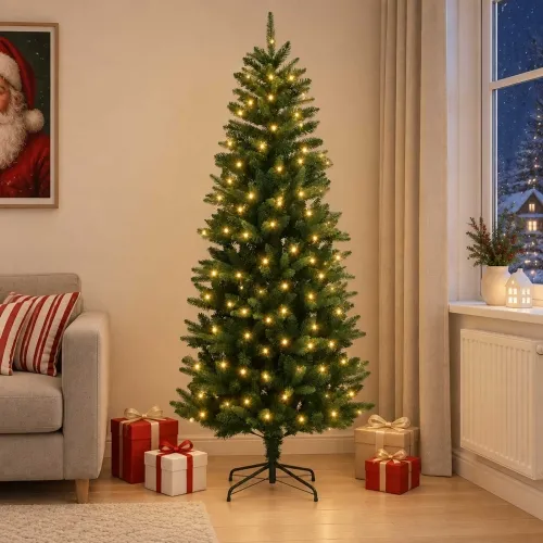 Umjetno božićno drvce s nogom 120 cm 150 LED lampica - 120 cm s LED svjetlima Zelena Cijena