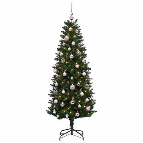 Umjetno božićno drvce s kuglicama 120 cm 150 LED lampica - 120 cm s LED-ima i ružičastim lopticama Zelena Cijena