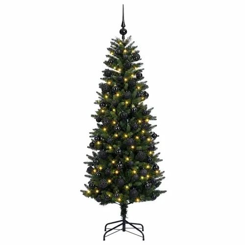 Umjetno božićno drvce s kuglicama 180 cm 300 LED lampica - 180 cm s LED-ima i crnim lopticama Zelena Cijena