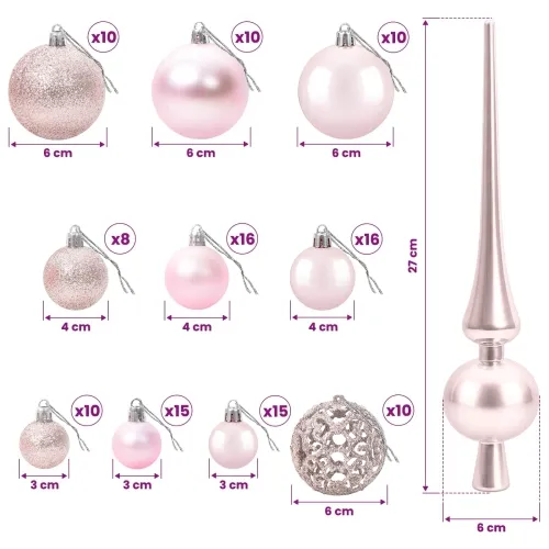 Umjetno božićno drvce s kuglicama 210 cm 300 LED lampica - 210 cm s LED-ima i ružičastim lopticama Zelena Cijena