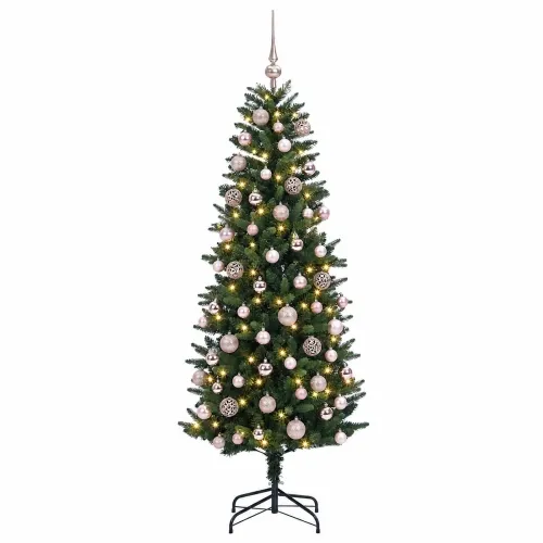 Umjetno božićno drvce s kuglicama 210 cm 300 LED lampica - 210 cm s LED-ima i ružičastim lopticama Zelena Cijena