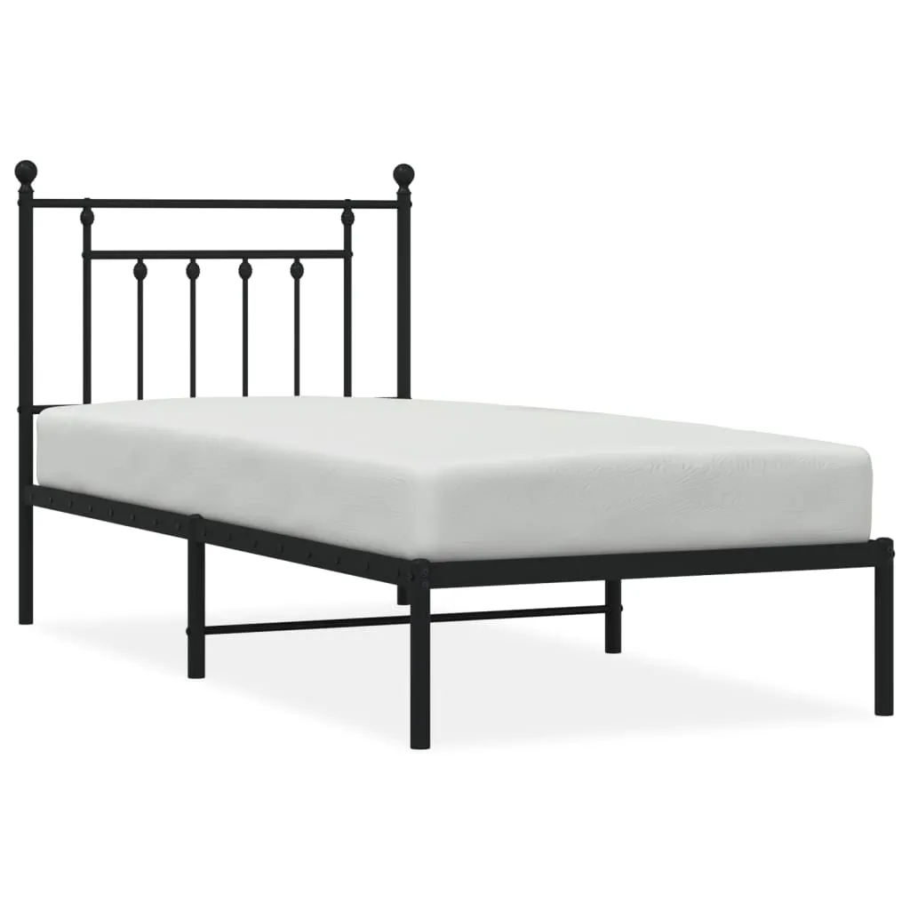 Metalni okvir za krevet s uzglavljem crni 90x190 cm - Crna 90 x 190 cm s uzglavljem