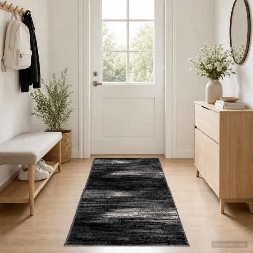 Trkački tepih FLORNES Tkani Crna PP 7 mm - Crni kistovi 100 x 150 cm Cijena