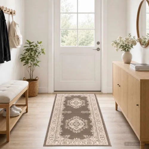 Trkački tepih FLORNES Tkani Sivosmeđa PP 7 mm - Taupe uzorak 80 x 250 cm Cijena