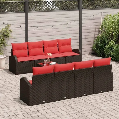 Set sofe 9 kom. 8-Broj sjedala Bež i Crvena poliratan - Smeđe-crvena Cijena