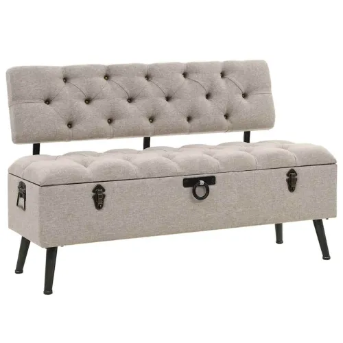 Klupa za pohranu s naslonom 110 cm Krem Tkanina - Krem Cijena