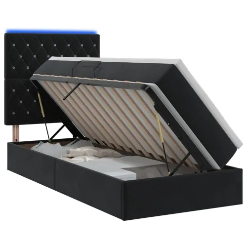 LED krevet za pohranu s madracem Crna 90 x 190 cm Baršun - Crna 90 x 190 cm Kristal s dugmadima Cijena