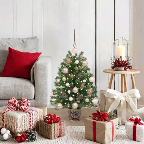 Umjetno božićno drvce s 150 LED svjetlima Zelena 75 cm PE i PVC - 75 cm s LED-ima i ružičastim zlatnim kuglicama Cijena