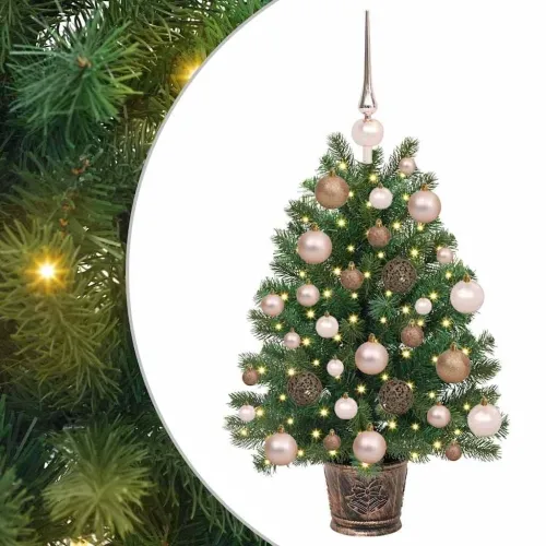 Umjetno božićno drvce s 150 LED svjetlima Zelena 75 cm PE i PVC - 75 cm s LED-ima i ružičastim zlatnim kuglicama Cijena