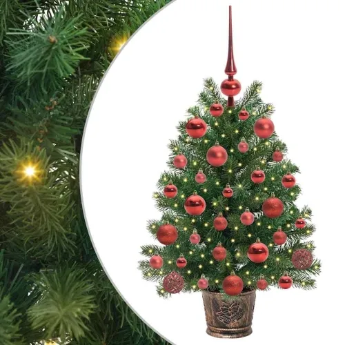 Umjetno božićno drvce s 150 LED svjetlima Zelena 75 cm PE i PVC - 75 cm s LED-ima i crvenim kuglicama Cijena