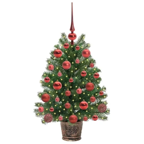 Umjetno božićno drvce s 150 LED svjetlima Zelena 75 cm PE i PVC - 75 cm s LED-ima i crvenim kuglicama Cijena