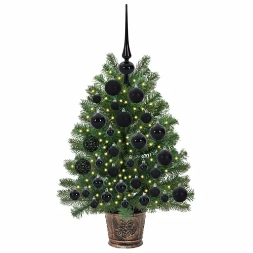 Umjetno božićno drvce s 150 LED svjetlima Zelena 75 cm PE i PVC - 75 cm s LED-ima i crnim kuglicama Cijena
