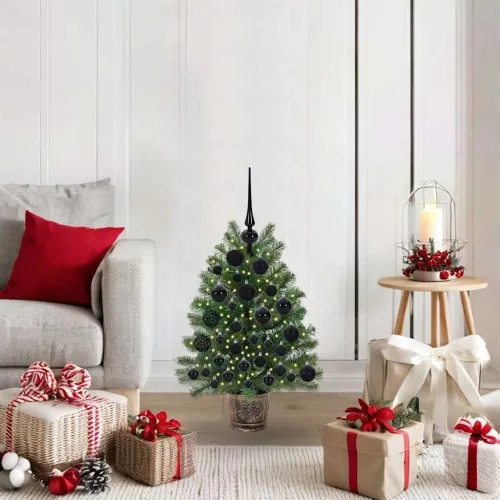 Umjetno božićno drvce s 150 LED svjetlima Zelena 75 cm PE i PVC - 75 cm s LED-ima i crnim kuglicama Cijena