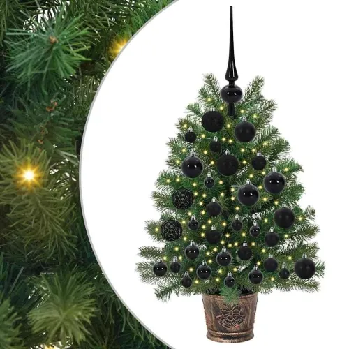 Umjetno božićno drvce s 150 LED svjetlima Zelena 75 cm PE i PVC - 75 cm s LED-ima i crnim kuglicama Cijena