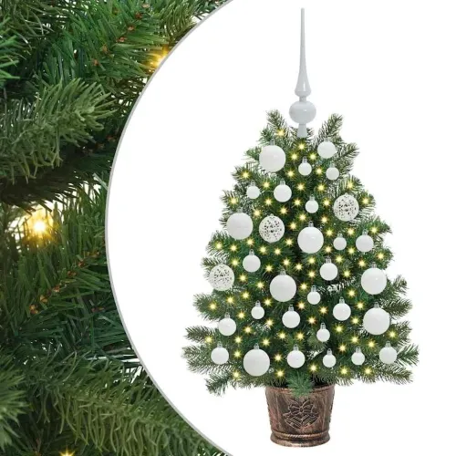 Umjetno božićno drvce s 150 LED svjetlima Zelena 75 cm PE i PVC - 75 cm s LED-icama i bijelim kuglicama Cijena