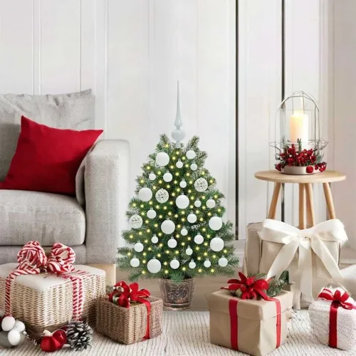 Umjetno božićno drvce s 150 LED svjetlima Zelena 75 cm PE i PVC - 75 cm s LED-icama i bijelim kuglicama Cijena