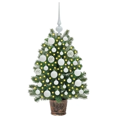 Umjetno božićno drvce s 150 LED svjetlima Zelena 75 cm PE i PVC - 75 cm s LED-icama i bijelim kuglicama Cijena