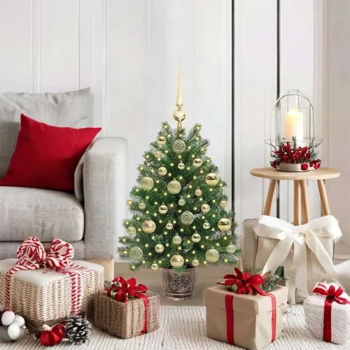 Umjetno božićno drvce s 150 LED svjetlima Zelena 75 cm PE i PVC - 75 cm s LED-ima i zlatnim kuglicama Cijena