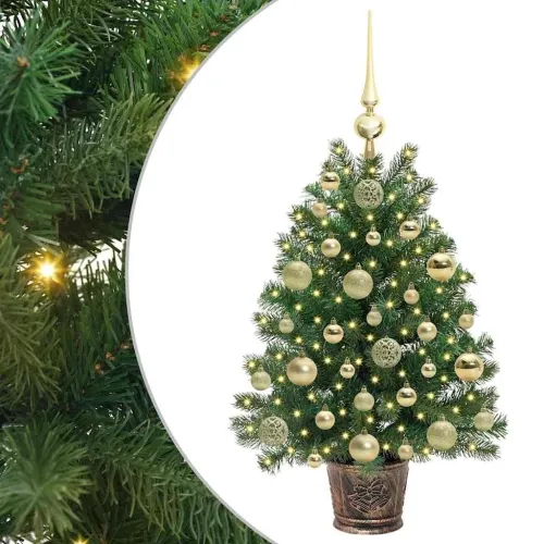 Umjetno božićno drvce s 150 LED svjetlima Zelena 75 cm PE i PVC - 75 cm s LED-ima i zlatnim kuglicama Cijena