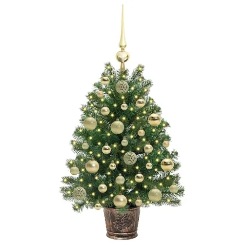 Umjetno božićno drvce s 150 LED svjetlima Zelena 75 cm PE i PVC - 75 cm s LED-ima i zlatnim kuglicama Cijena