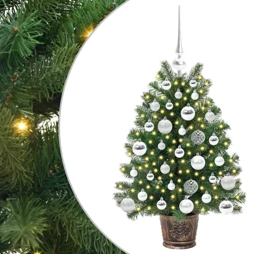 Umjetno božićno drvce s 150 LED svjetlima Zelena 75 cm PE i PVC - 75 cm s LED-ima i srebrnim kuglicama Cijena