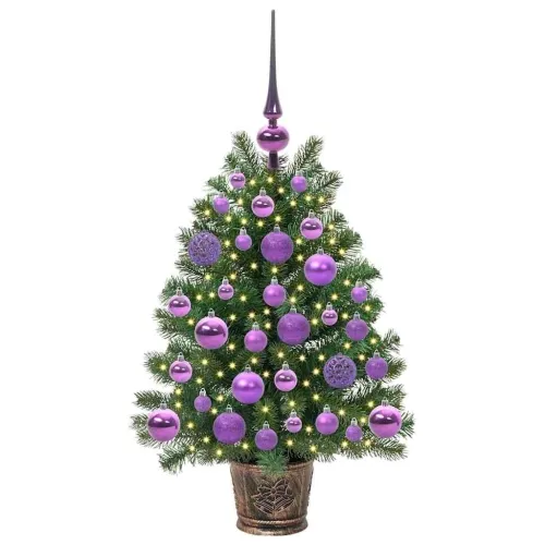 Umjetno božićno drvce s 150 LED svjetlima Zelena 75 cm PE i PVC - 75 cm s LED-ima i ljubičastim kuglicama Cijena