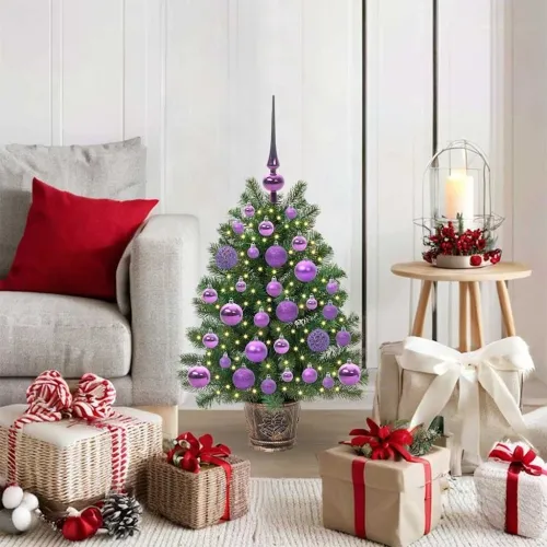 Umjetno božićno drvce s 150 LED svjetlima Zelena 75 cm PE i PVC - 75 cm s LED-ima i ljubičastim kuglicama Cijena