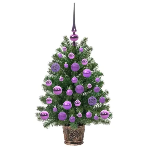 Umjetno božićno drvce s 150 LED svjetlima Zelena 75 cm PE i PVC - 75 cm s LED-ima i ljubičastim kuglicama Cijena
