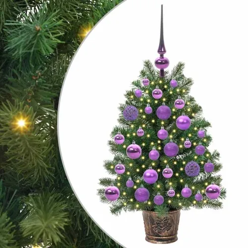 Umjetno božićno drvce s 150 LED svjetlima Zelena 75 cm PE i PVC - 75 cm s LED-ima i ljubičastim kuglicama Cijena