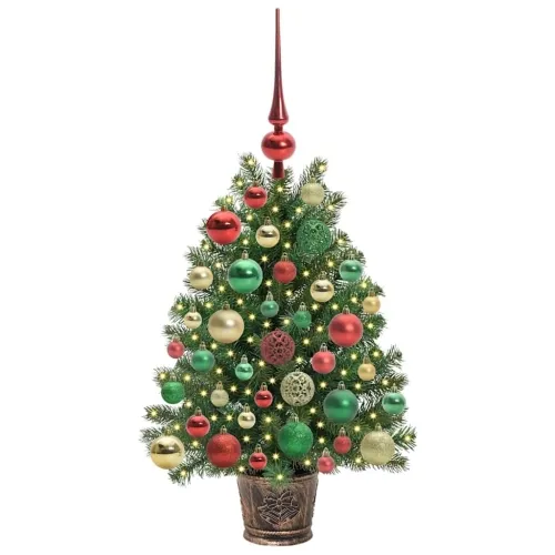 Umjetno božićno drvce s 150 LED svjetlima Zelena 75 cm PE i PVC - 75 cm s LED-ima i šarenim kuglicama Cijena