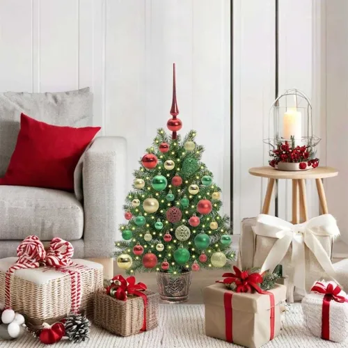Umjetno božićno drvce s 150 LED svjetlima Zelena 75 cm PE i PVC - 75 cm s LED-ima i šarenim kuglicama Cijena