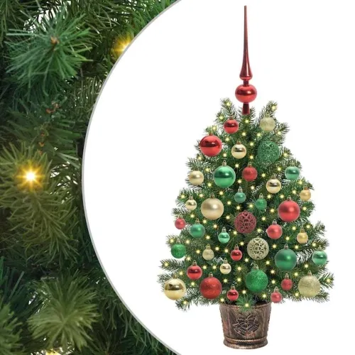 Umjetno božićno drvce s 150 LED svjetlima Zelena 75 cm PE i PVC - 75 cm s LED-ima i šarenim kuglicama Cijena