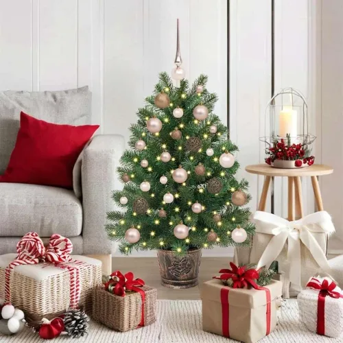 Umjetno božićno drvce s 150 LED svjetlima Zelena 95 cm PE i PVC - 95 cm s LED-ima i ružičastim zlatnim kuglicama Cijena