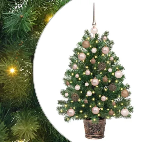 Umjetno božićno drvce s 150 LED svjetlima Zelena 95 cm PE i PVC - 95 cm s LED-ima i ružičastim zlatnim kuglicama Cijena