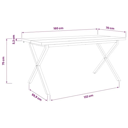Stol za blagovanje s prirodnim rubom 160 x 70 x 75 cm - Prirodna i crna 160 x 70 x 75 cm Živi rub Cijena