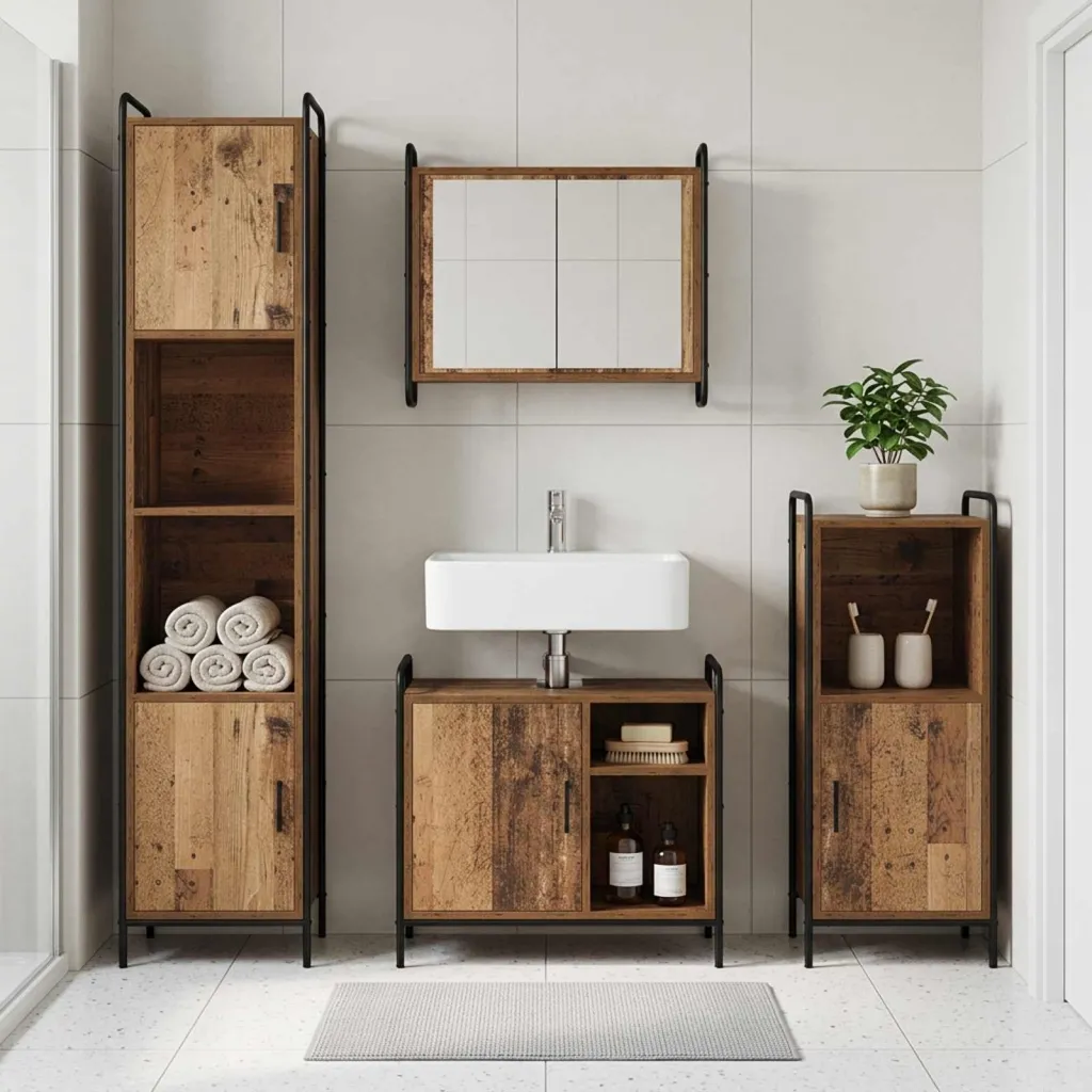 Set ormarića za kupaonicu 3 kom. Staro drvo 40 x 36 x 99 5 cm - Staro drvo Ormarić za umivaonik (1 vrata i 1 polica) + viseći or