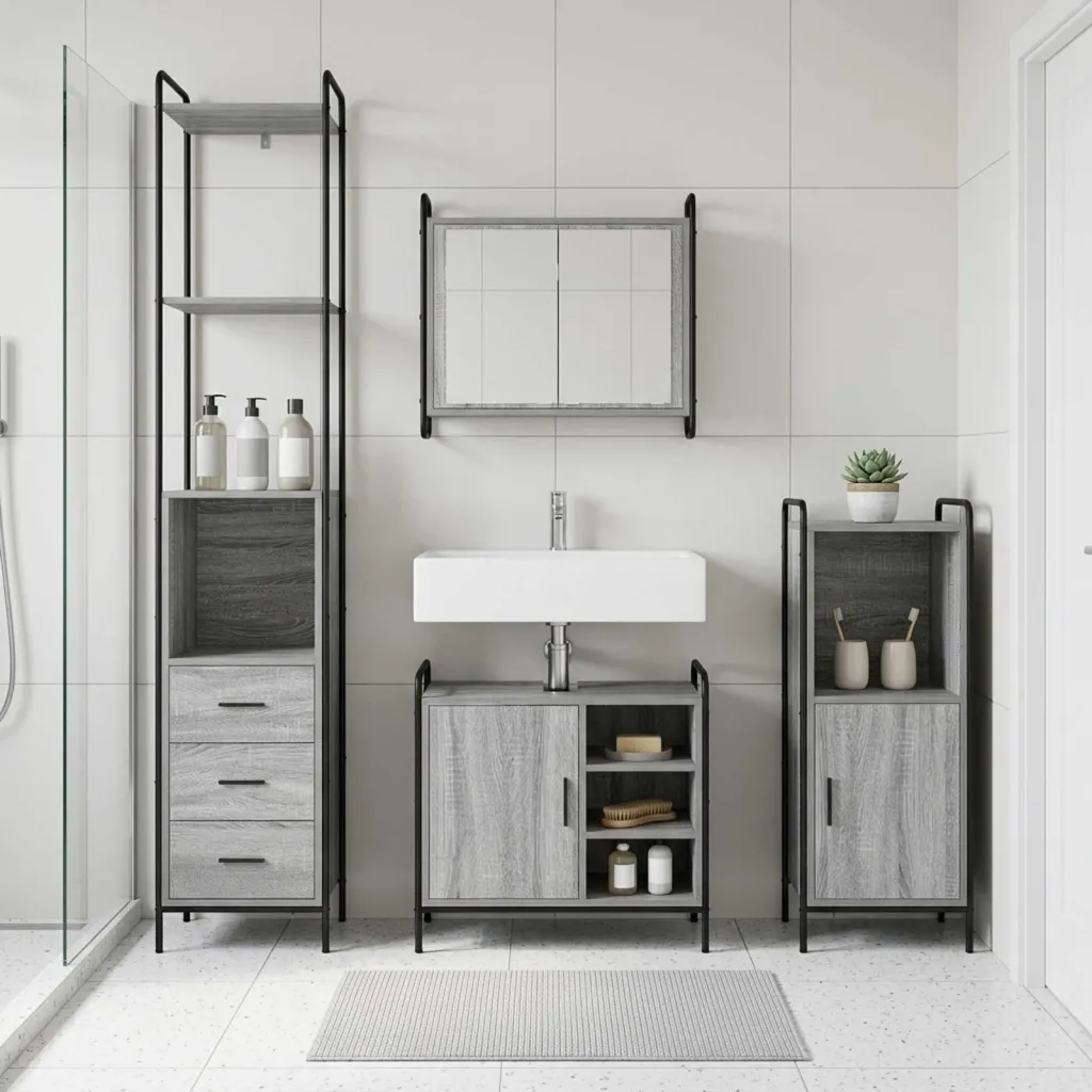 Set ormarića za kupaonicu 3 kom. Siva Sonoma 40 x 36 x 181 cm - Siva Sonoma Ormarić za umivaonik (1 vrata i 1 polica) + viseći o