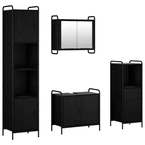 Set ormarića za kupaonicu 4 kom. Crni hrast 40 x 36 x 181 cm - Crni hrast Ormarić ispod sudopera (2 vrata) + viseći ormarić + ku Cijena