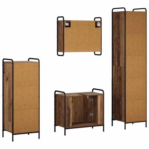 Set ormarića za kupaonicu 4 kom. Staro drvo 40 x 36 x 181 cm - Staro drvo Ormarić ispod sudopera (2 vrata) + viseći ormarić + ku Cijena