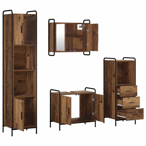 Set ormarića za kupaonicu 4 kom. Staro drvo 40 x 36 x 181 cm - Staro drvo Ormarić ispod sudopera (2 vrata) + viseći ormarić + ku Cijena