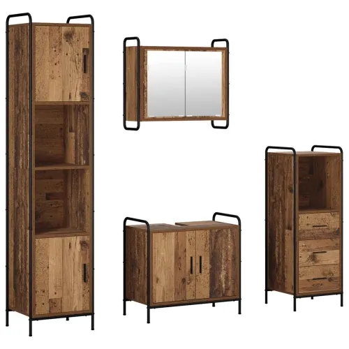 Set ormarića za kupaonicu 4 kom. Staro drvo 40 x 36 x 181 cm - Staro drvo Ormarić ispod sudopera (2 vrata) + viseći ormarić + ku Cijena