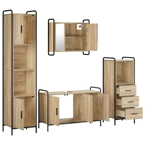 Set ormarića za kupaonicu 4 kom. Hrast sonoma 40 x 36 x 181 cm - Hrast sonoma Ormar ispod sudopera (3 vrata) + viseći ormar + ku Cijena