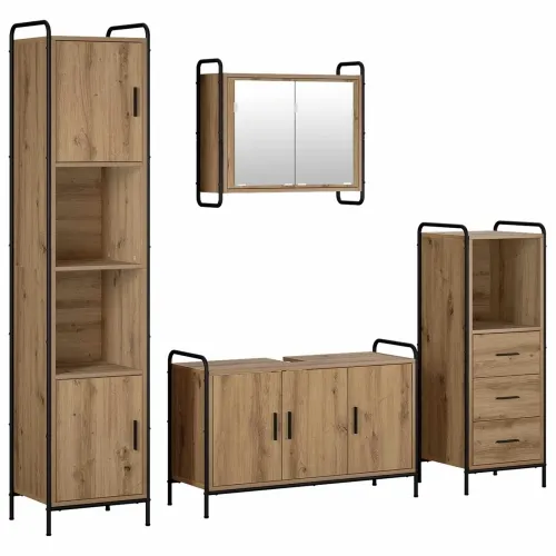 Set ormarića za kupaonicu 4 kom. Hrast artisan 40 x 36 x 181 cm - Hrast artisan Ormar ispod sudopera (3 vrata) + viseći ormar +  Cijena