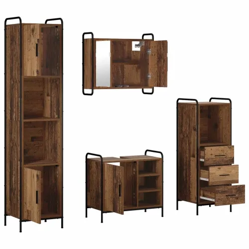 Set ormarića za kupaonicu 4 kom. Staro drvo 40 x 36 x 181 cm - Staro drvo Kupaonski ormarić (1 vrata i 1 polica) + viseći ormari Cijena