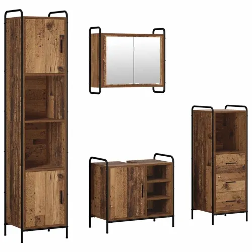 Set ormarića za kupaonicu 4 kom. Staro drvo 40 x 36 x 181 cm - Staro drvo Kupaonski ormarić (1 vrata i 1 polica) + viseći ormari Cijena