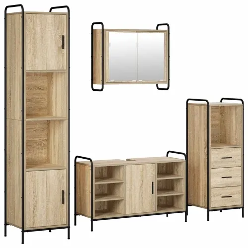 Set ormarića za kupaonicu 4 kom. Hrast sonoma 40 x 36 x 181 cm - Hrast sonoma Ormar ispod sudopera (1 vrata i 2 police) + viseći Cijena